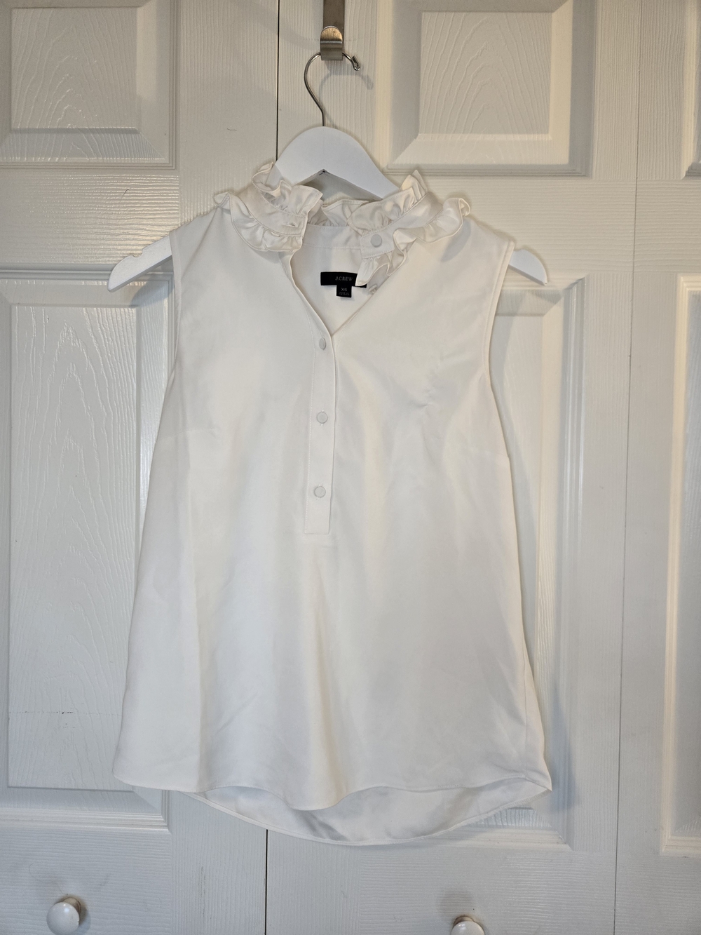 J. Crew White Sleeveless Ruffle-Collar Button Front Top